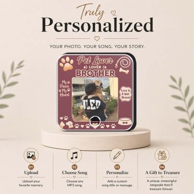 Personalized Gift for Pet Lover, Custom Musical Fridge Magnet with Photo & Song, Pet Lover Keepsake for Dog & Cat Lovers, Pet Memory Gift, Birthday Gift for Pet Parents